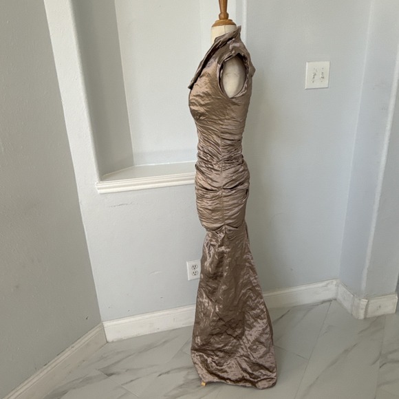 Nicole Miller Dress 0 Bronze Babydoll Ruched Mermaid Formal Gown Evening - Picture 7 of 12